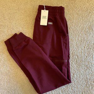 Figs Burgundy High Waisted Joggers XS